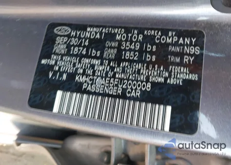 2015 Hyundai Accent Gs from USA, damaged, VIN KMHCT5AE5FU200008